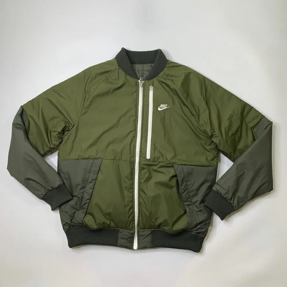 Nike Jacket Mens M Medium Army Green Sportswear Therma Legacy Reversible Bomber